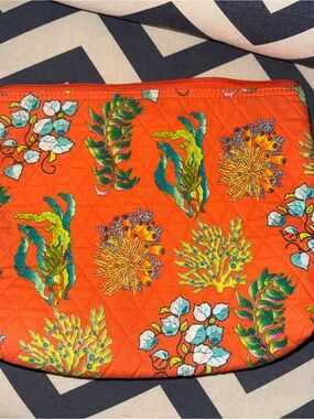 Penelope Ann Quilted Tropical Coral Cosmetic Bag Travel Pouch Organizer